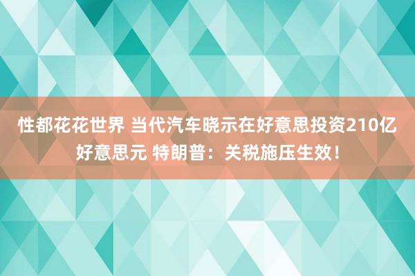 性都花花世界 当代汽车晓示在好意思投资210亿好意思元 特朗普：关税施压生效！